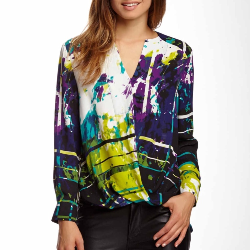 Print Long Sleeve Drape Blouse ✨ mint condition